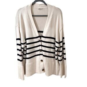 Chunky Knit Split Hem Striped Cardigan Wide Sleeves, size L